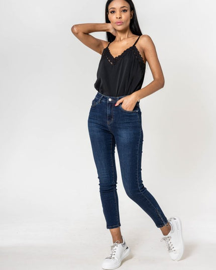 Wholesale dark blue zipped jeans