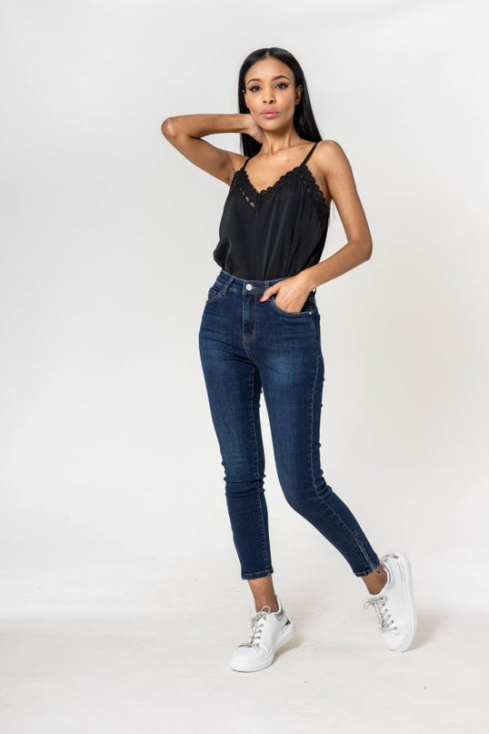 Wholesale dark blue zipped jeans