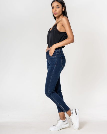 Wholesale dark blue zipped jeans