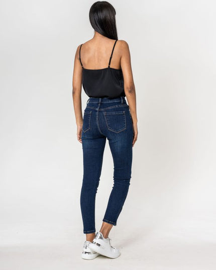 Wholesale dark blue zipped jeans