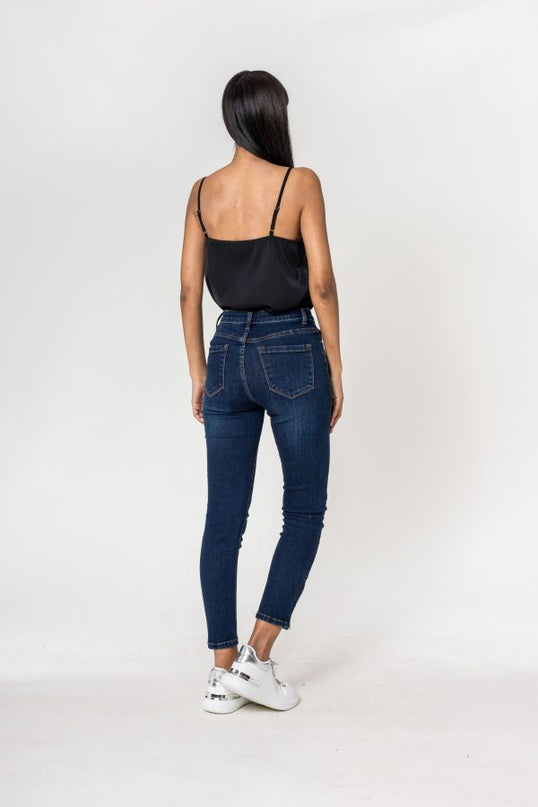 Wholesale dark blue zipped jeans