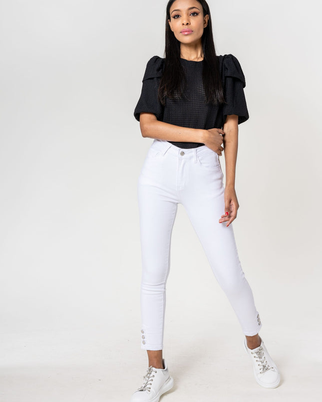 Wholesale white Jeans with buttons at the bottom of the leg