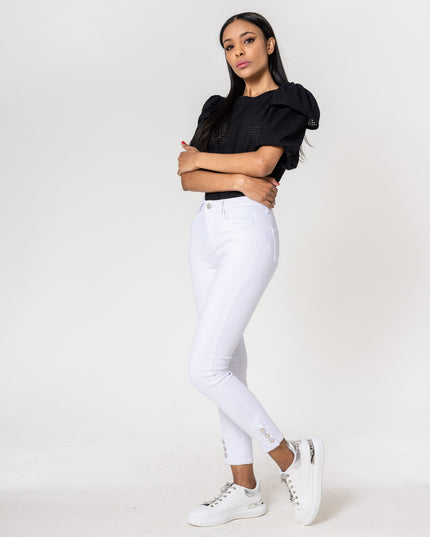 Wholesale white Jeans with buttons at the bottom of the leg
