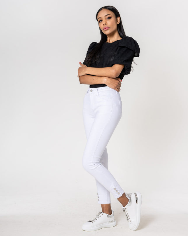 Wholesale white Jeans with buttons at the bottom of the leg
