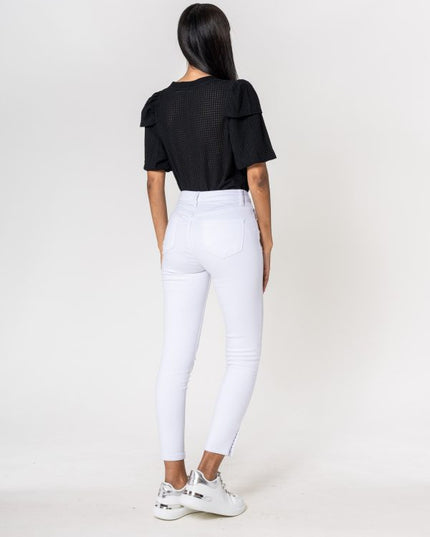 Wholesale white Jeans with buttons at the bottom of the leg