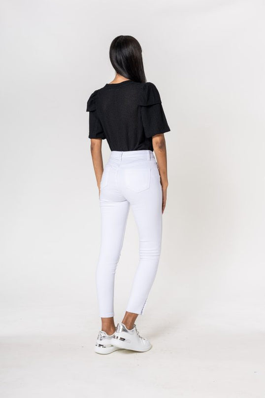 Wholesale white Jeans with buttons at the bottom of the leg