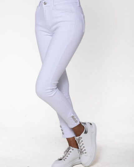 Wholesale white Jeans with buttons at the bottom of the leg