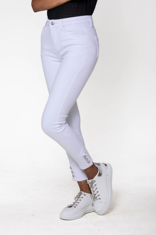 Wholesale white Jeans with buttons at the bottom of the leg