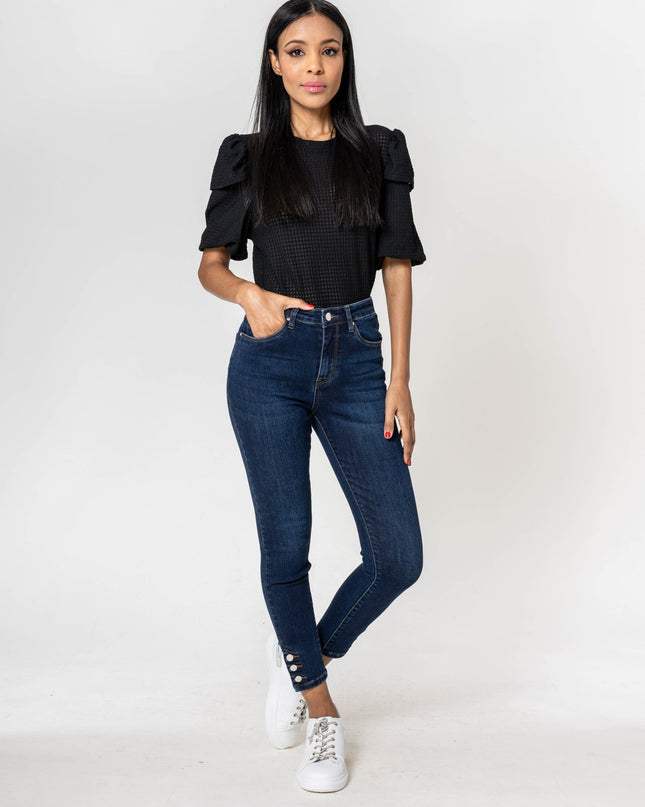 Wholesale dark blue Jeans with buttons at the bottom of the leg