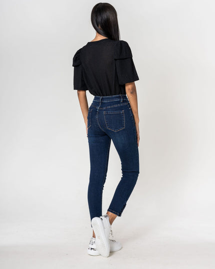 Wholesale dark blue Jeans with buttons at the bottom of the leg