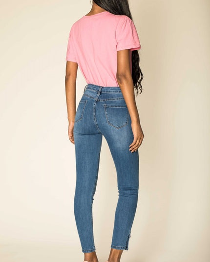 Wholesale blue Jeans with buttons at the bottom of the leg