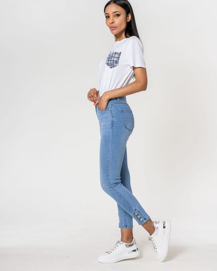 Wholesale light blue Jeans with buttons at the bottom of the leg