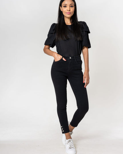 Wholesale Black Jeans with buttons at the bottom of the leg