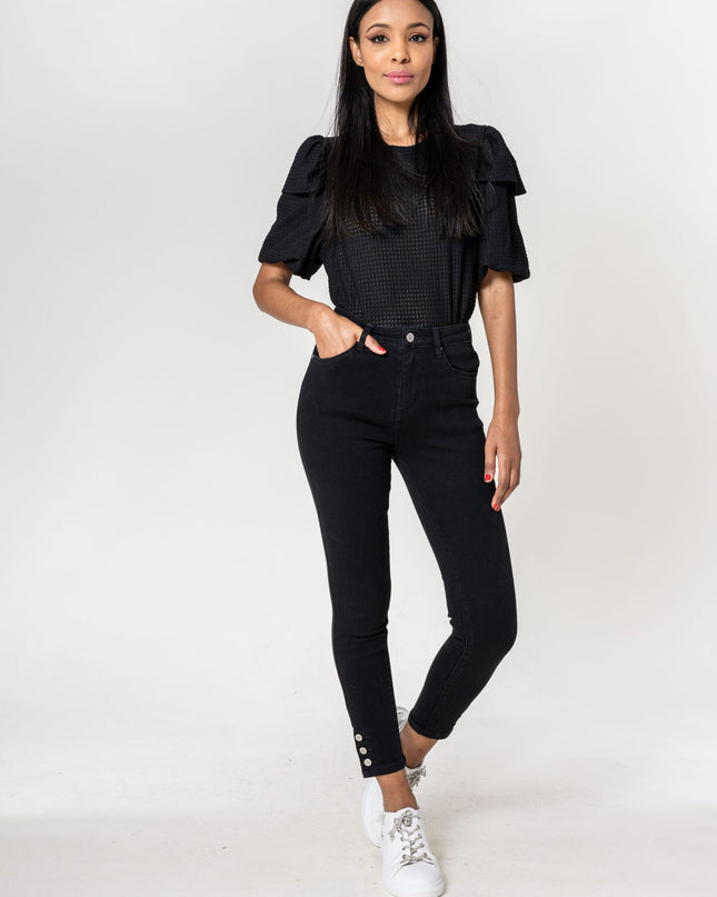 Wholesale Black Jeans with buttons at the bottom of the leg