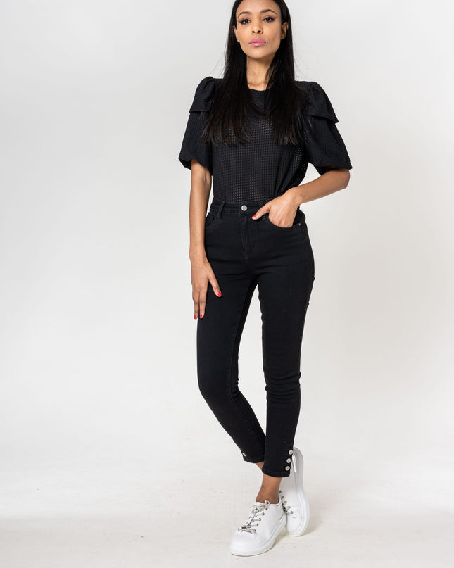 Wholesale Black Jeans with buttons at the bottom of the leg