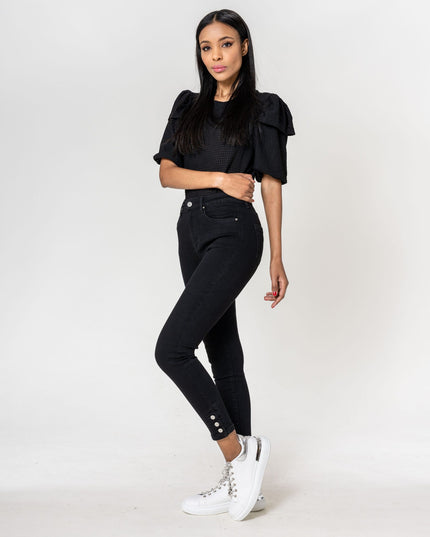 Wholesale Black Jeans with buttons at the bottom of the leg
