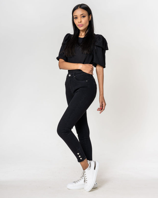 Wholesale Black Jeans with buttons at the bottom of the leg