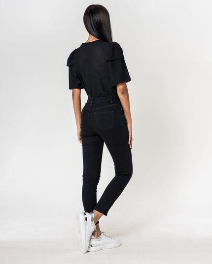 Wholesale Black Jeans with buttons at the bottom of the leg
