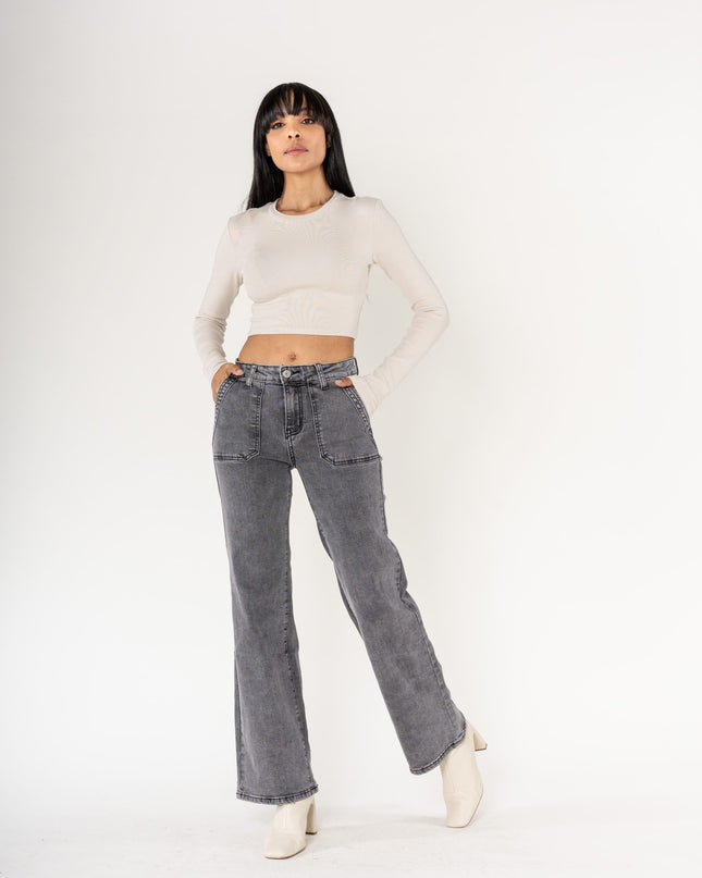 Wholesale Gray High Waisted Stretch Flare Jeans