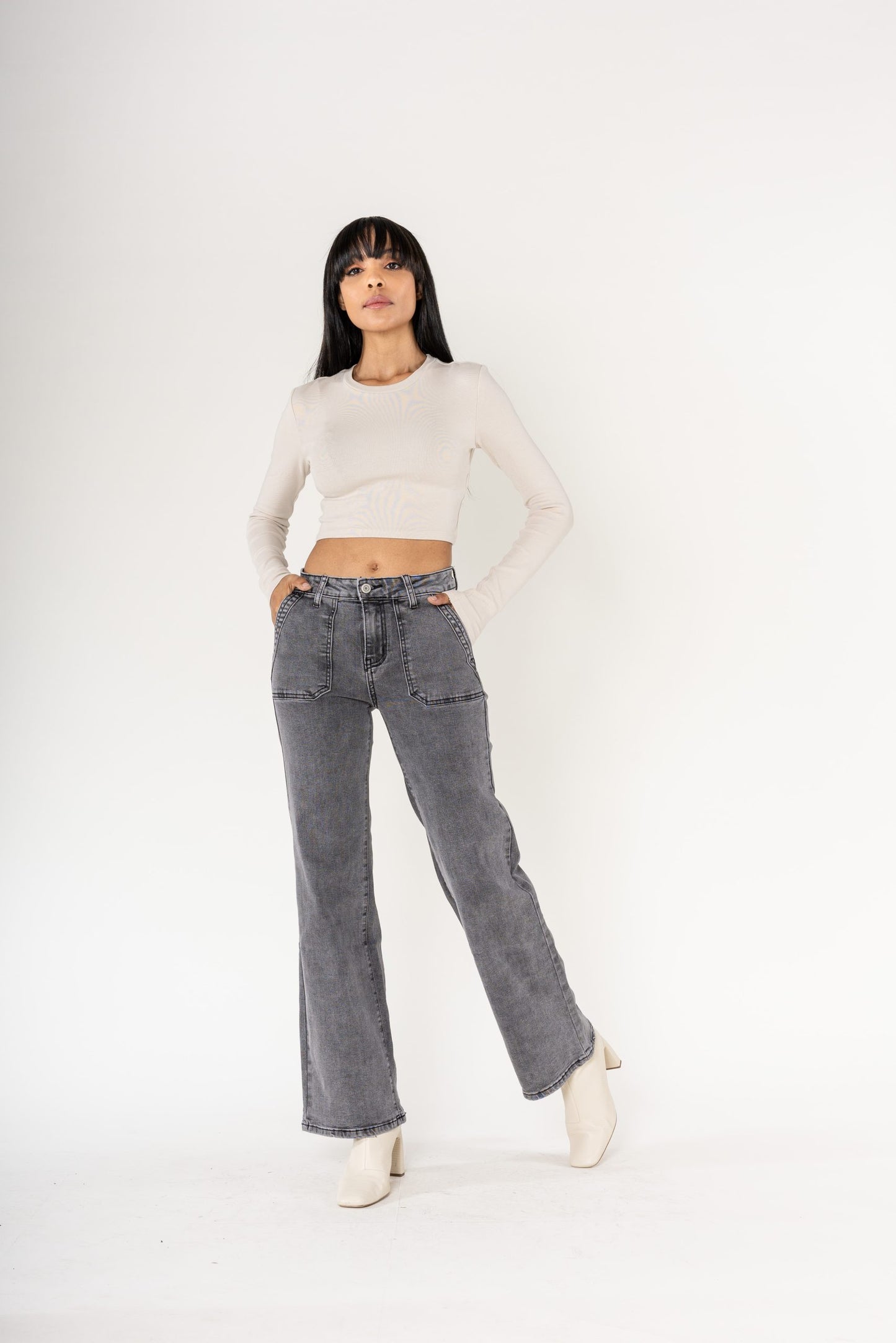 Wholesale Gray High Waisted Stretch Flare Jeans