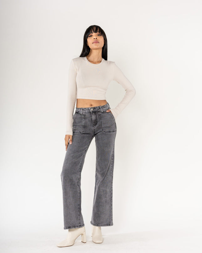Wholesale Gray High Waisted Stretch Flare Jeans