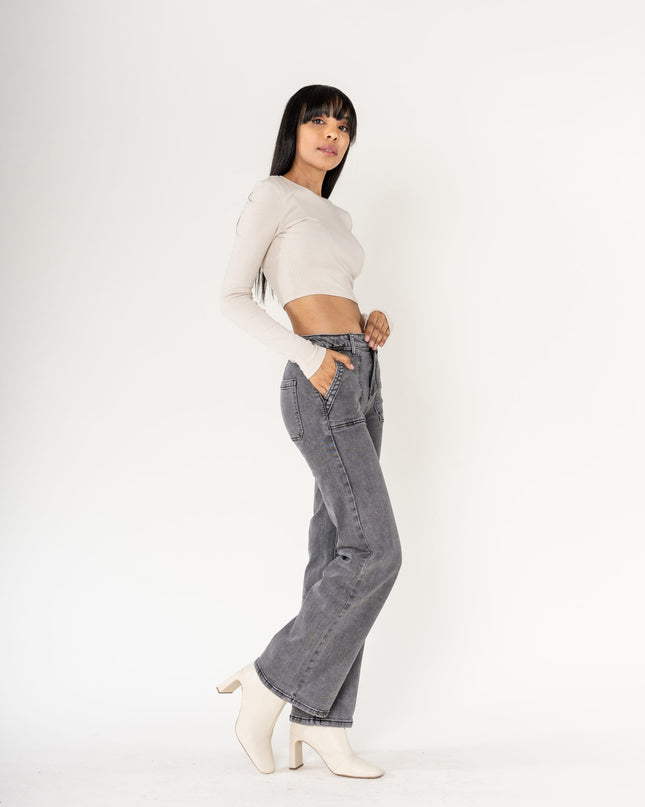Wholesale Gray High Waisted Stretch Flare Jeans