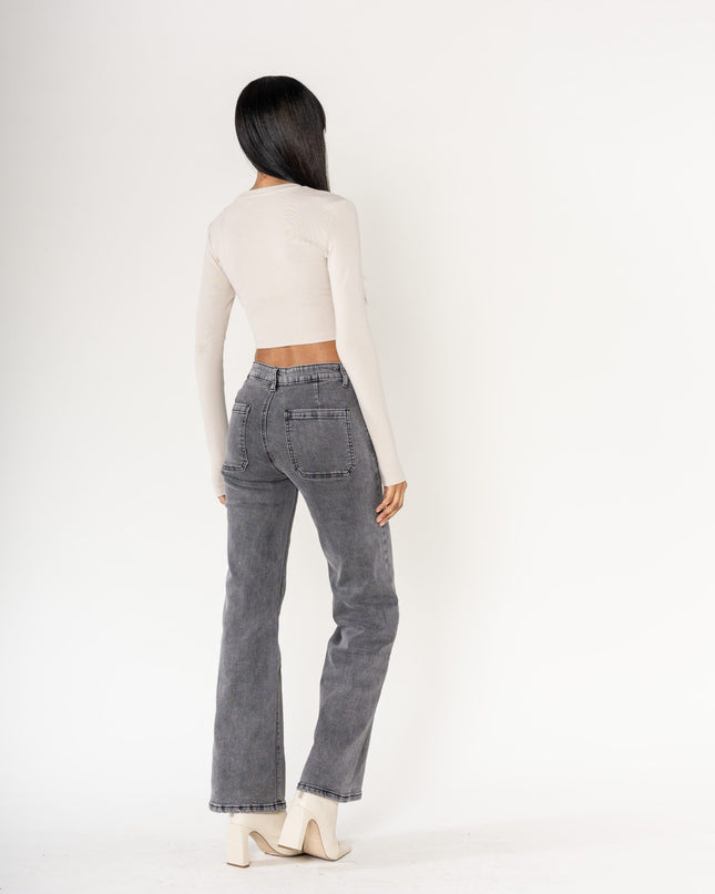 Wholesale Gray High Waisted Stretch Flare Jeans