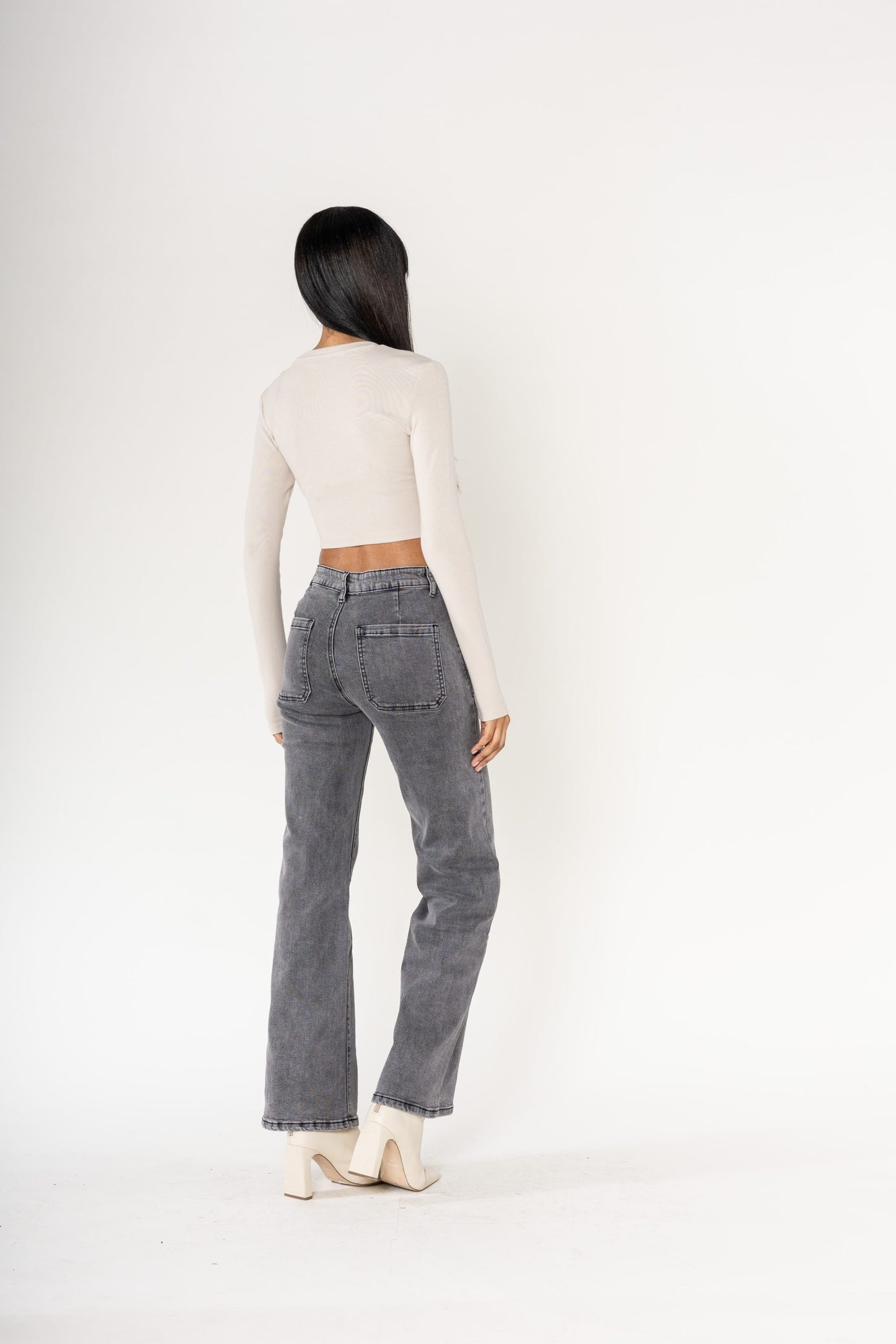 Wholesale Gray High Waisted Stretch Flare Jeans