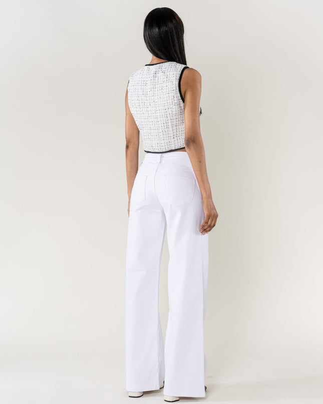 Wholesale White Super Wide High Waisted Jeans with Buttons