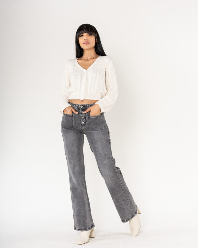 Wholesale Gray Super Wide High Waisted Jeans with Buttons