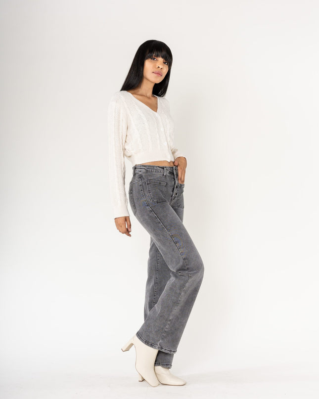 Wholesale Gray Super Wide High Waisted Jeans with Buttons