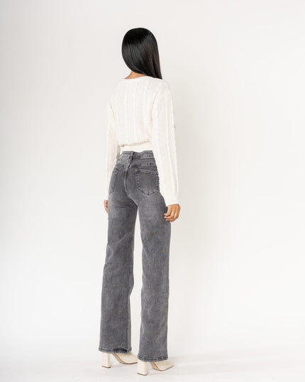 Wholesale Gray Super Wide High Waisted Jeans with Buttons