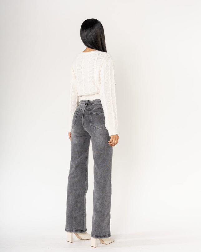 Wholesale Gray Super Wide High Waisted Jeans with Buttons