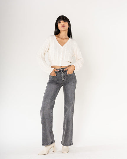 Wholesale Gray Super Wide High Waisted Jeans with Buttons