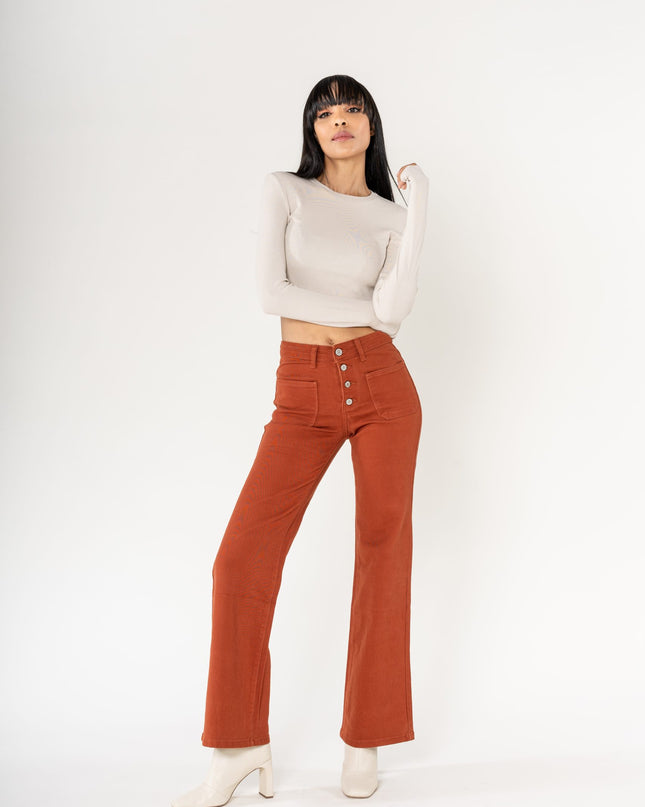Wholesale colour brick super wide leg jeans with high rise and buttons