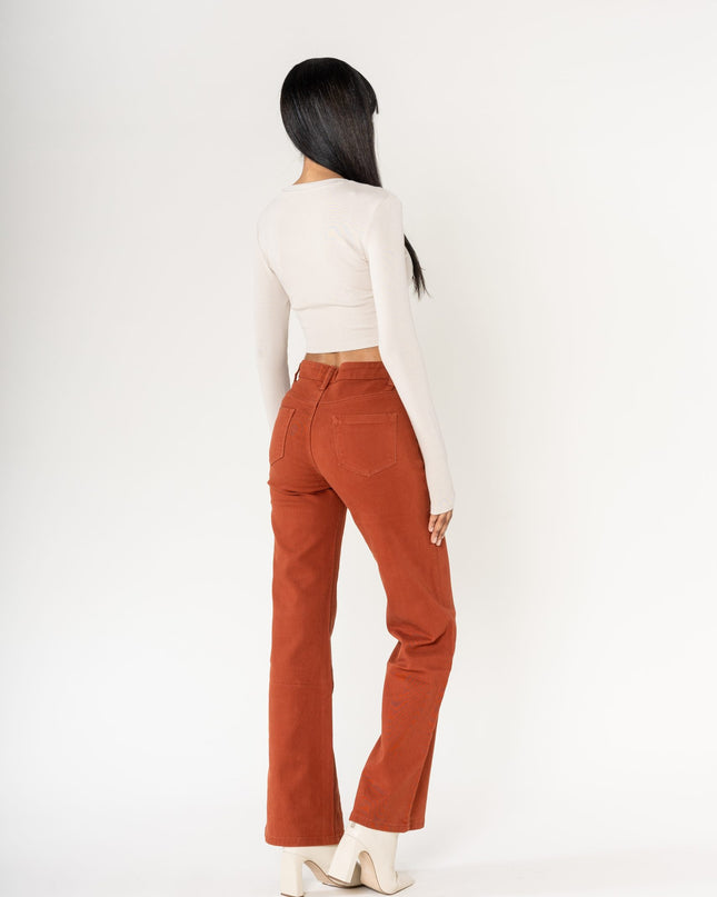 Wholesale colour brick super wide leg jeans with high rise and buttons