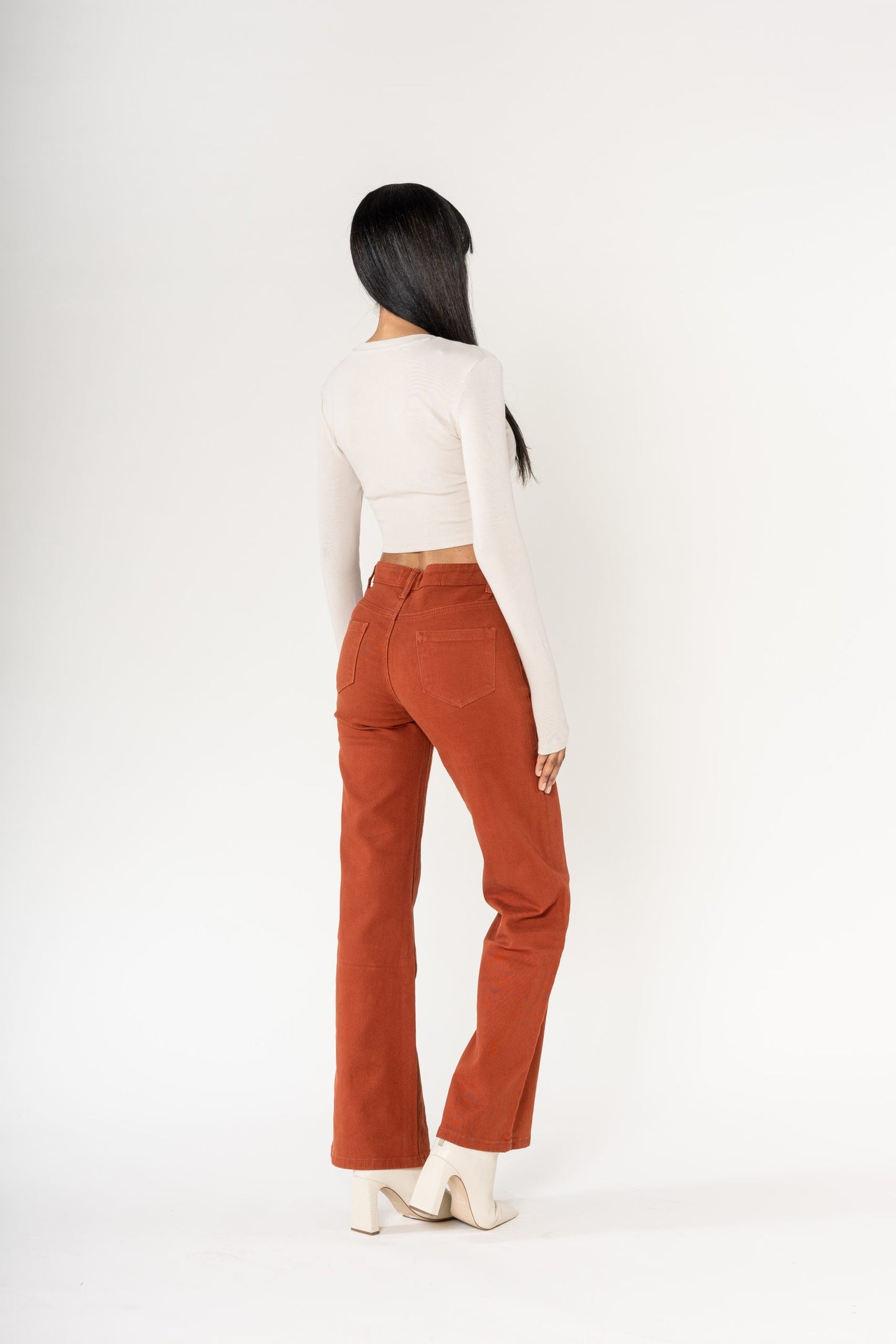 Wholesale colour brick super wide leg jeans with high rise and buttons