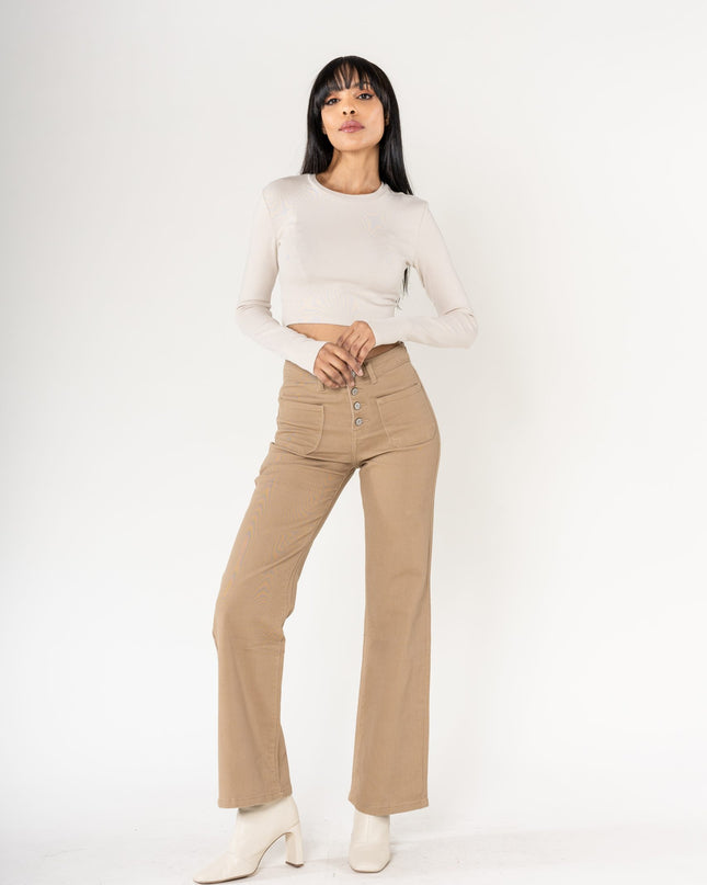 Wholesale colour dark grey super wide leg jeans with high rise and buttons