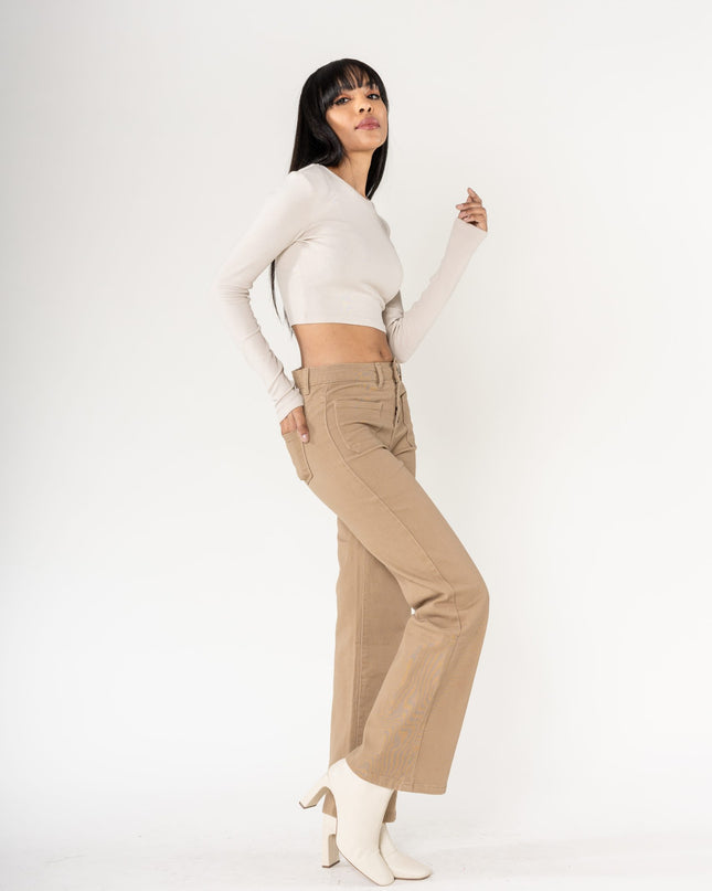 Wholesale colour dark grey super wide leg jeans with high rise and buttons