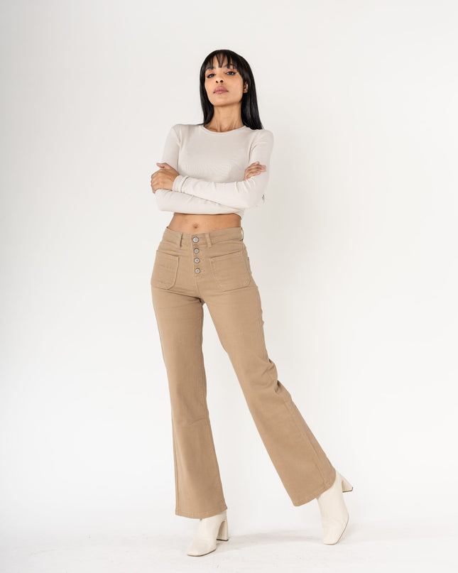 Wholesale colour dark grey super wide leg jeans with high rise and buttons