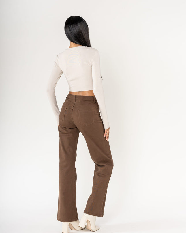 Wholesale chocolate Super Wide High Waisted Jeans with Buttons