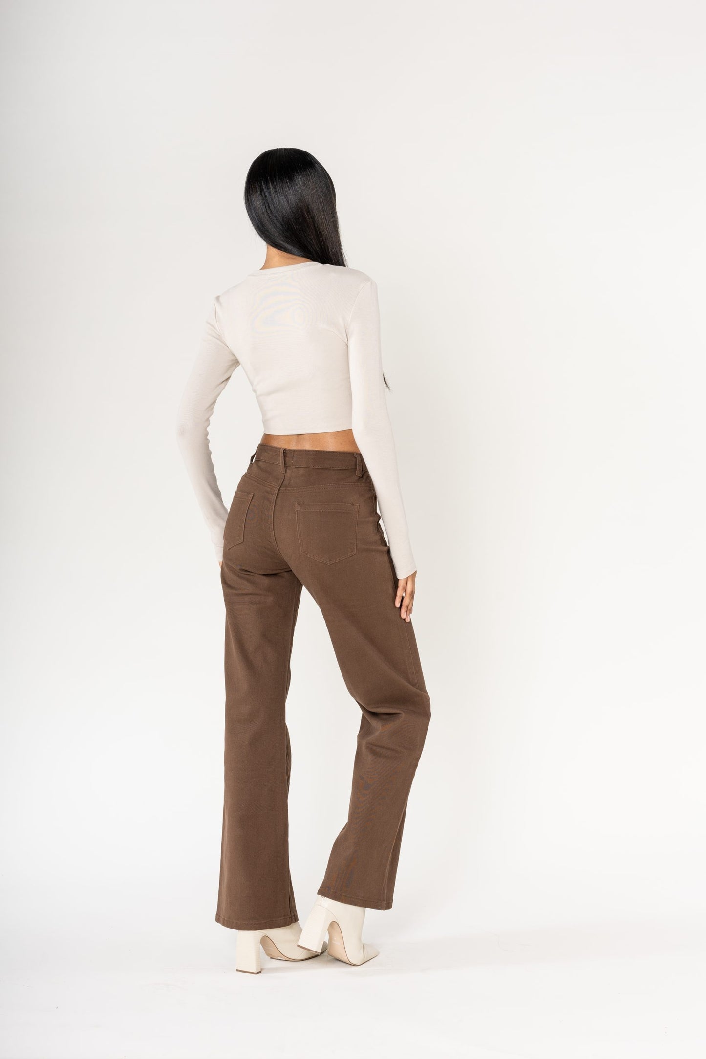 Wholesale chocolate Super Wide High Waisted Jeans with Buttons