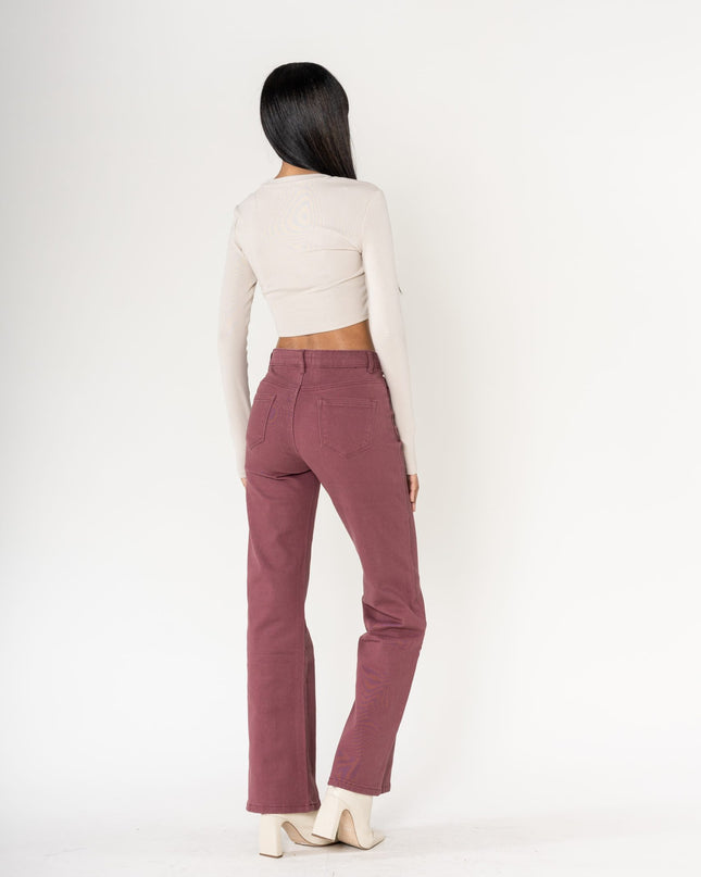Wholesale coloured plum super wide leg jeans with high rise and buttons