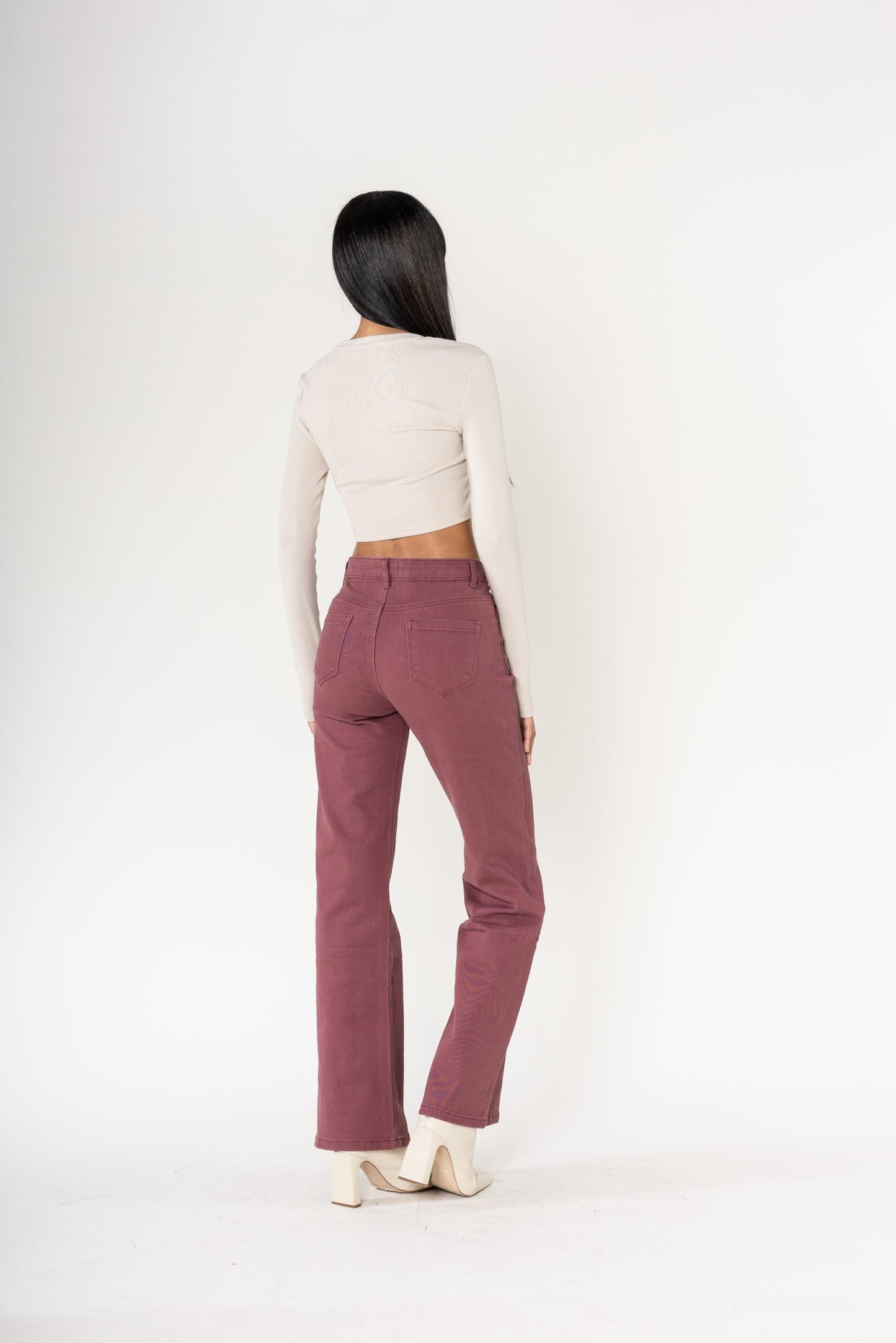 Wholesale coloured plum super wide leg jeans with high rise and buttons