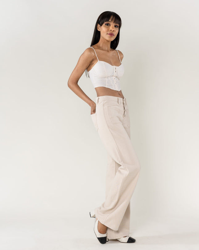 Wholesale Cream Super Wide High Waisted Jeans with Buttons
