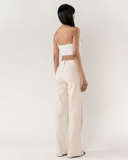 Wholesale Cream Super Wide High Waisted Jeans with Buttons
