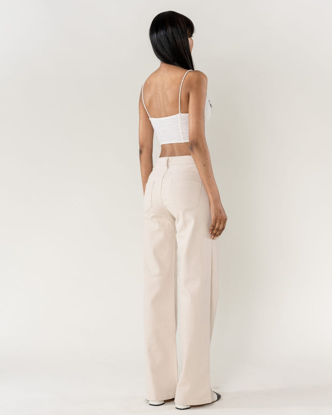 Wholesale Cream Super Wide High Waisted Jeans with Buttons
