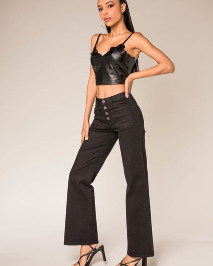 Wholesale Black Super Wide High Waisted Jeans with Buttons