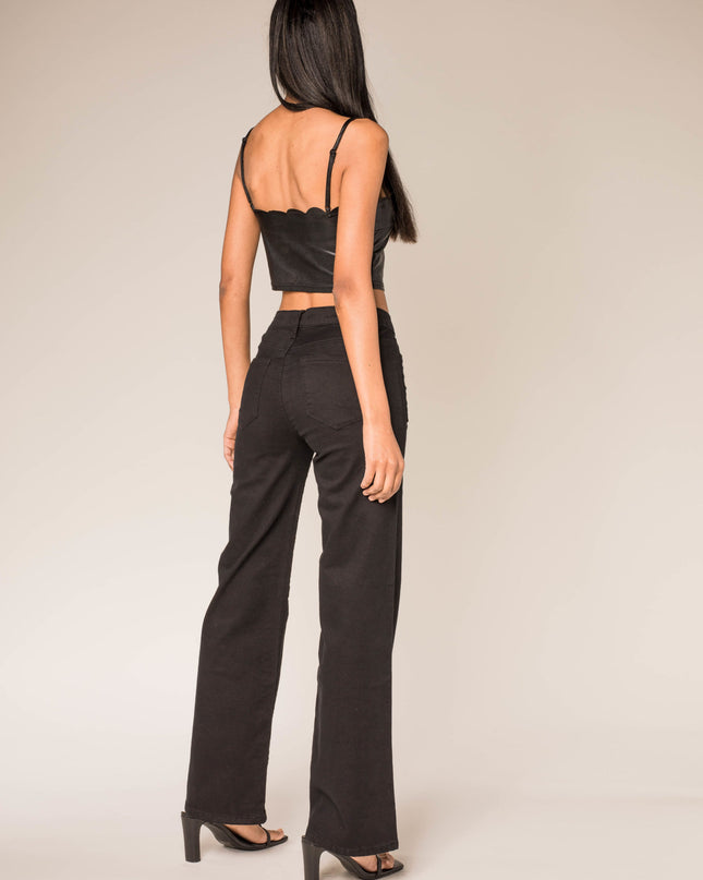 Wholesale Black Super Wide High Waisted Jeans with Buttons