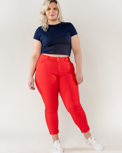 Wholesale Red High Waist Plus Size Slim Jeans